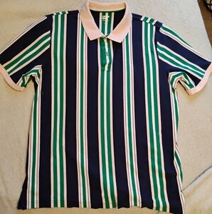 Lands' End Navy, Green, and Pink Striped Men's Shirt